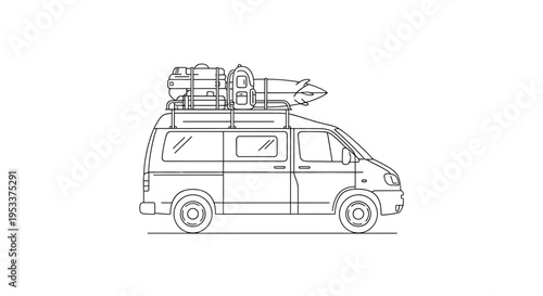 Vector illustration of a loaded van with surfboard
