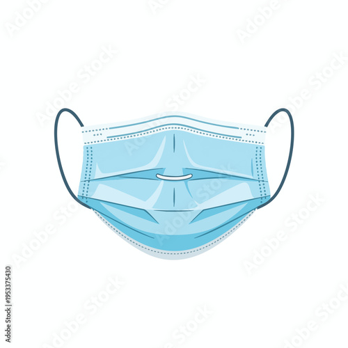 A light blue surgical mask with dark blue ear loops on a white background
