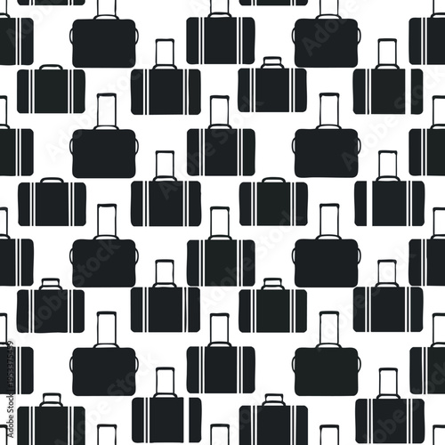 A repeating pattern of black suitcase outlines on a white background