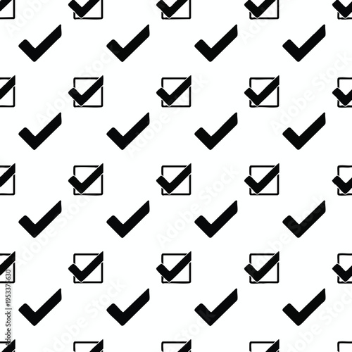 A black and white pattern of check marks and check boxes