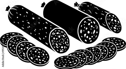 sliced sausage salami with herbs hand drawn
