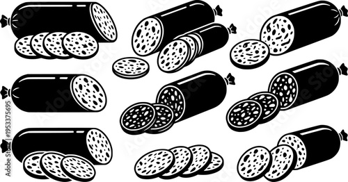 sliced sausage salami with herbs hand drawn
