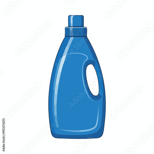 A blue plastic bottle with a handle and a ridged cap for liquid