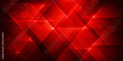 Abstract red background featuring a futuristic pattern of triangles and digital shapes in a creative vector illustration for a textured wallpaper