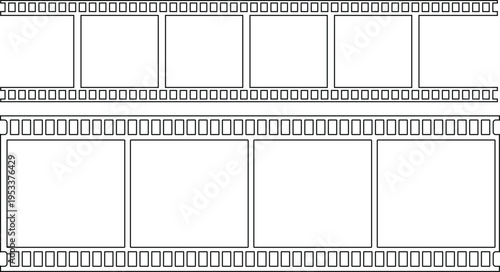 Grunge film strip icon set with vintage texture, distressed cinema frame collection, retro movie reel design group, old photography strip , analog media element for creative projects.