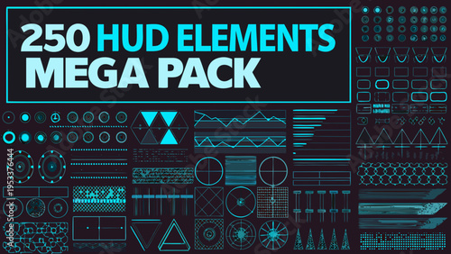 A collection of 250 hud elements displayed in a mega pack graphic