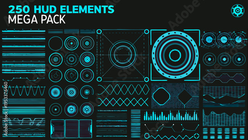 A collection of 250 futuristic hud elements for game and ui design