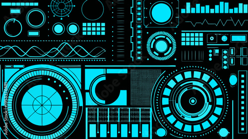 Abstract futuristic interface with glowing cyan geometric shapes and lines