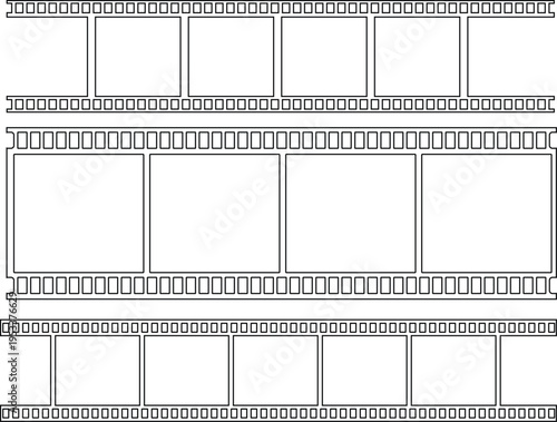 Grunge film strip icon set with vintage texture, distressed cinema frame collection, retro movie reel design group, old photography strip , analog media element for creative projects.