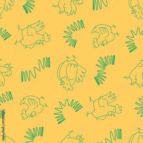 Outline Rooster Animal Slinky Pattern Vector Illustration Seamless for Background Wallpaper Packaging