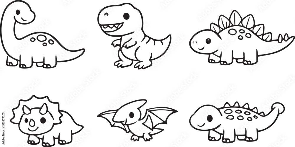 Fototapeta premium A collection of cute hand-drawn dinosaur characters for children to color and learn about history Vector