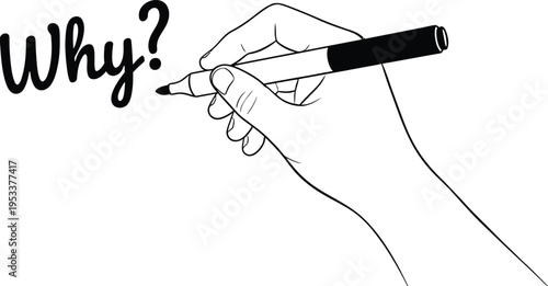 Hand writing 'Why?' with a black marker pen on a white background vector illustration