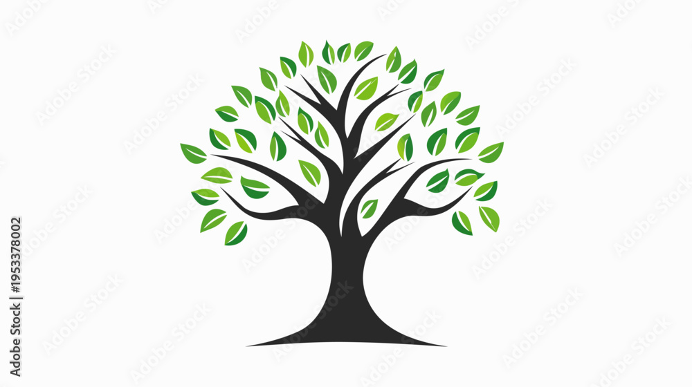 Obraz premium Stylized tree illustration with lush green leaves and a dark trunk against white