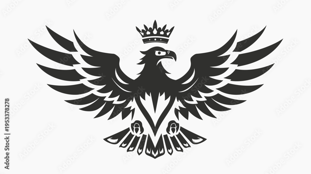 Fototapeta premium Elegant black eagle emblem with crown isolated on white background