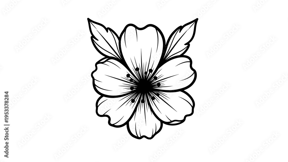 Obraz premium Black and white floral illustration petal and leaf design on white background