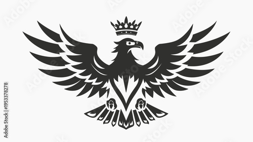 Elegant black eagle emblem with crown isolated on white background