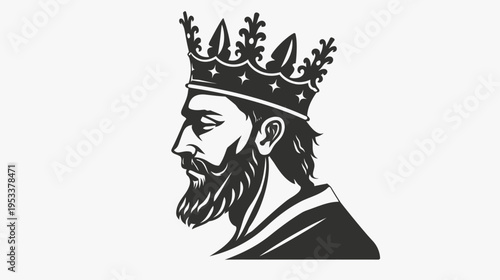 Profile of a king wearing crown monochrome illustration for design
