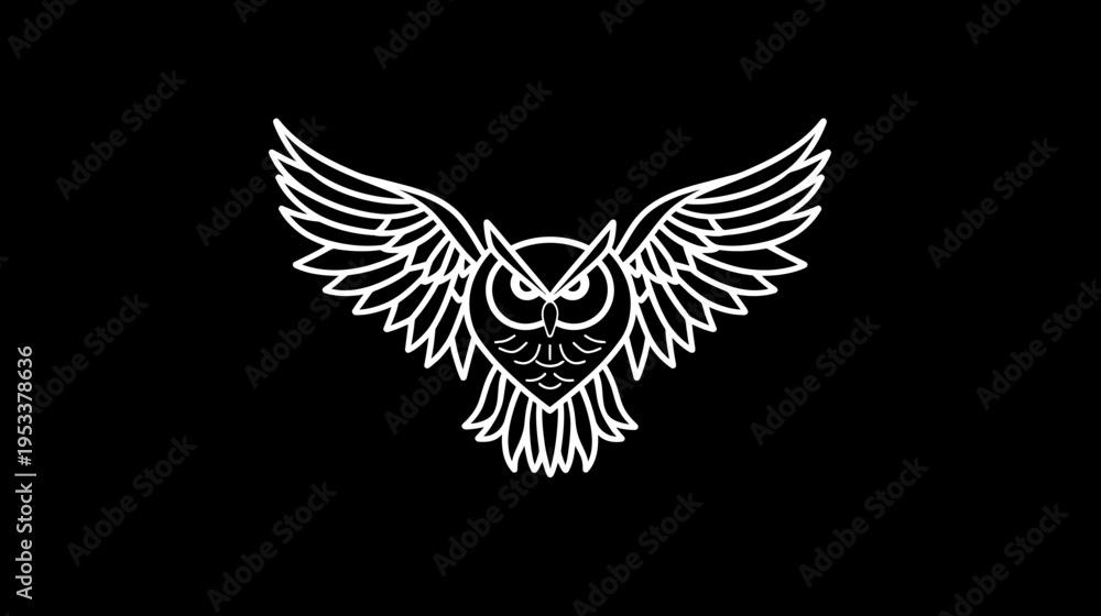 Fototapeta premium White owl illustration against black background for various design purposes