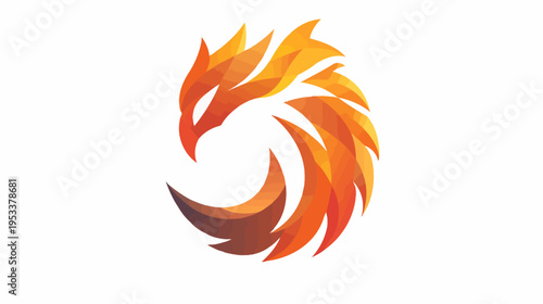 Abstract phoenix bird emblem design in orange and yellow on white background
