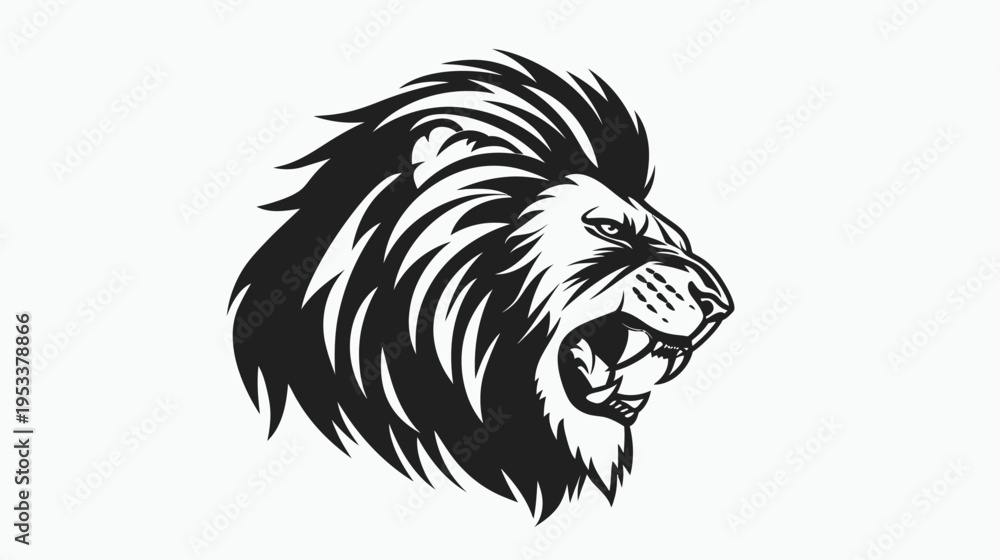 Obraz premium Roaring lion head silhouette in black and white against neutral background