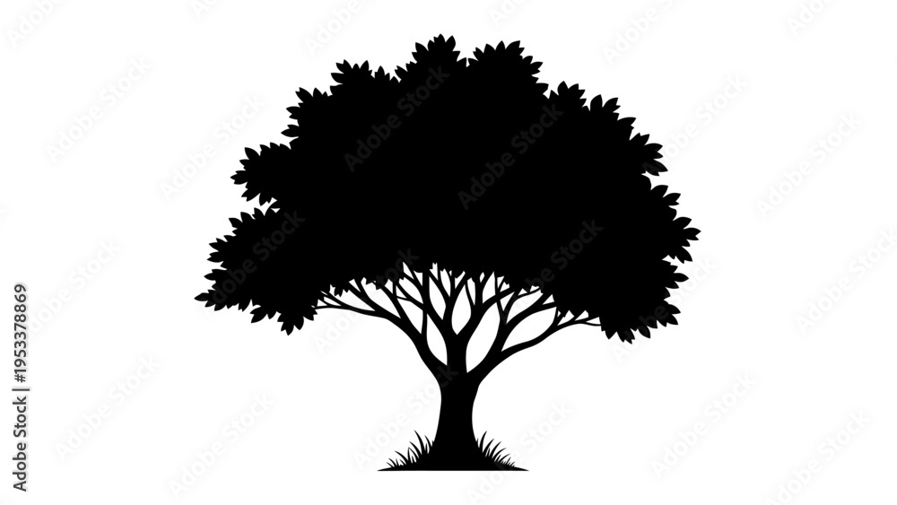 Fototapeta premium Silhouette of a lush tree against a white background vector illustration