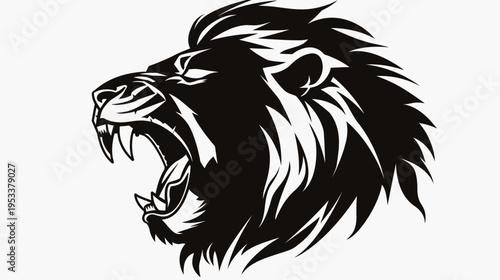 Majestic lion illustration standing proudly in silhouette against white background