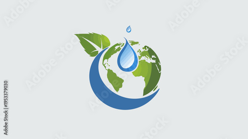 World with water droplet and leaf environment and sustainability concept