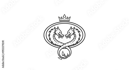 Elegant black and white crest with dragons and crown for symbolism