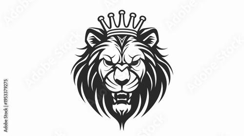 Majestic lion head with crown illustration against white background
