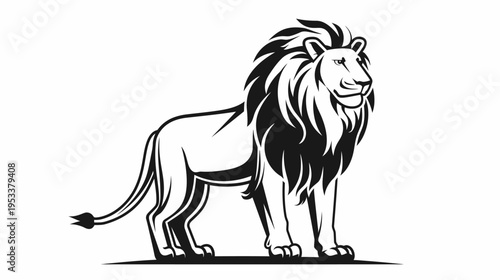 Monochrome lion illustration standing proud against white background