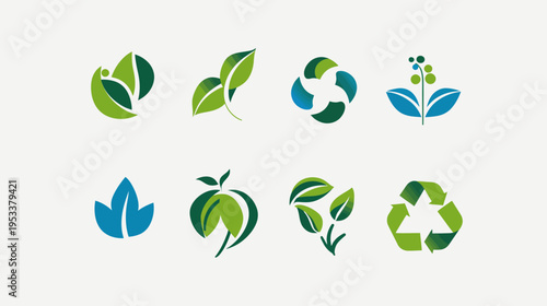 Eco friendly vector icons representing nature conservation and recycling