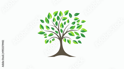 Stylized tree illustration with vibrant green leaves against a clean white background