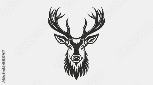Elegant deer head illustration with large antlers on a clean white background