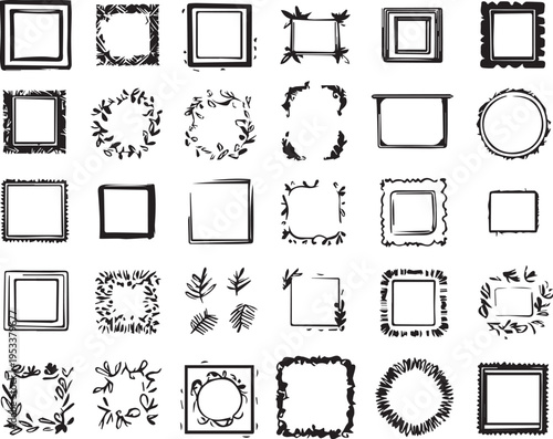 Hand drawn vintage frame abstract borders and artistic decorative outline shapes