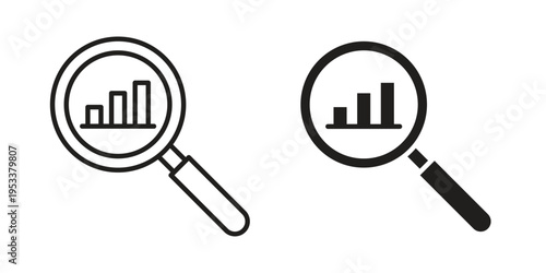 Analysis icon symbols, Solid black and editable stroke icons