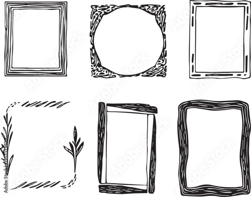 Hand drawn vintage frame abstract borders and artistic decorative outline shapes