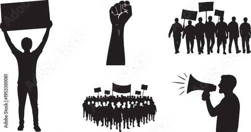 Silhouettes of diverse human activities in black and white human figures business meeting
