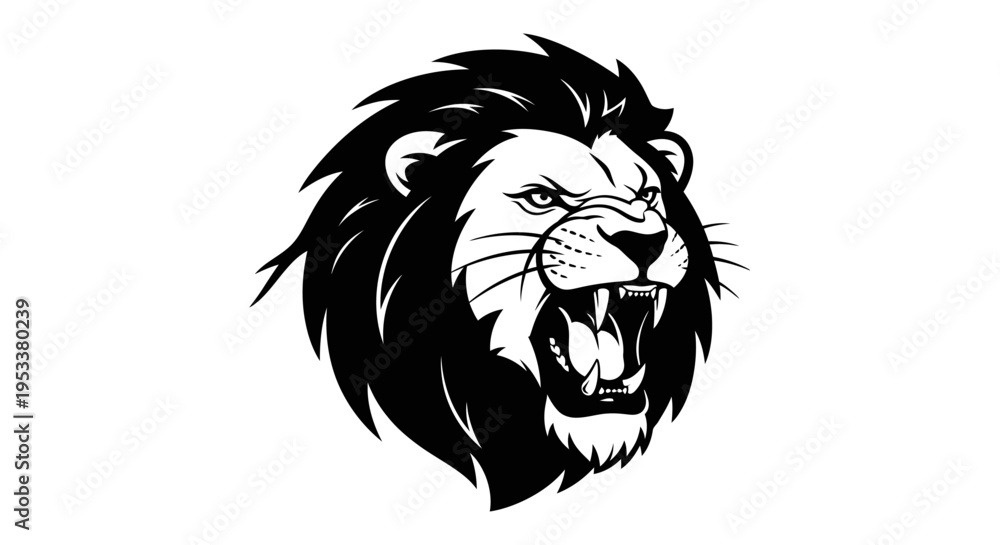 Fototapeta premium Roaring lion illustration powerful black and white wildlife symbol