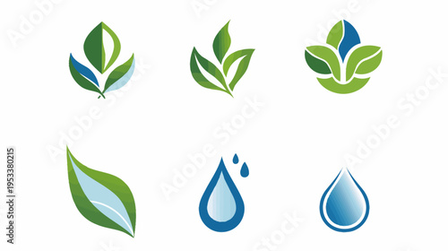 Abstract leaf and water drop designs vector graphics for sustainable concepts