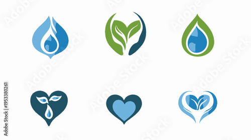 Abstract water drop and leaf logos symbolic icons for nature and health