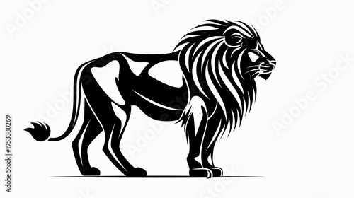 Bold black lion illustration majestic silhouette on white background
