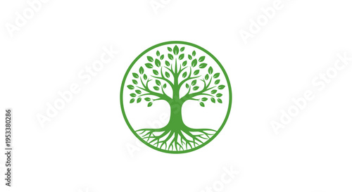 Green tree symbol illustration within a circle design on a white background