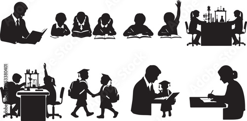 Black and white of business professionals in various meeting and work scenarios discussion