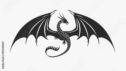 Black dragon silhouette with wings spread against a white background