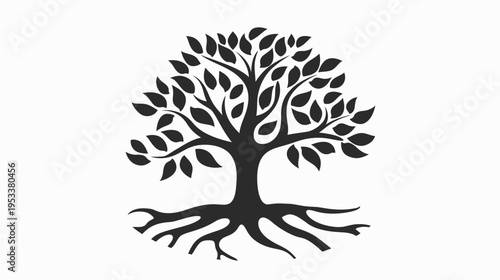 Silhouette of a tree with roots and leaves for design or symbolism