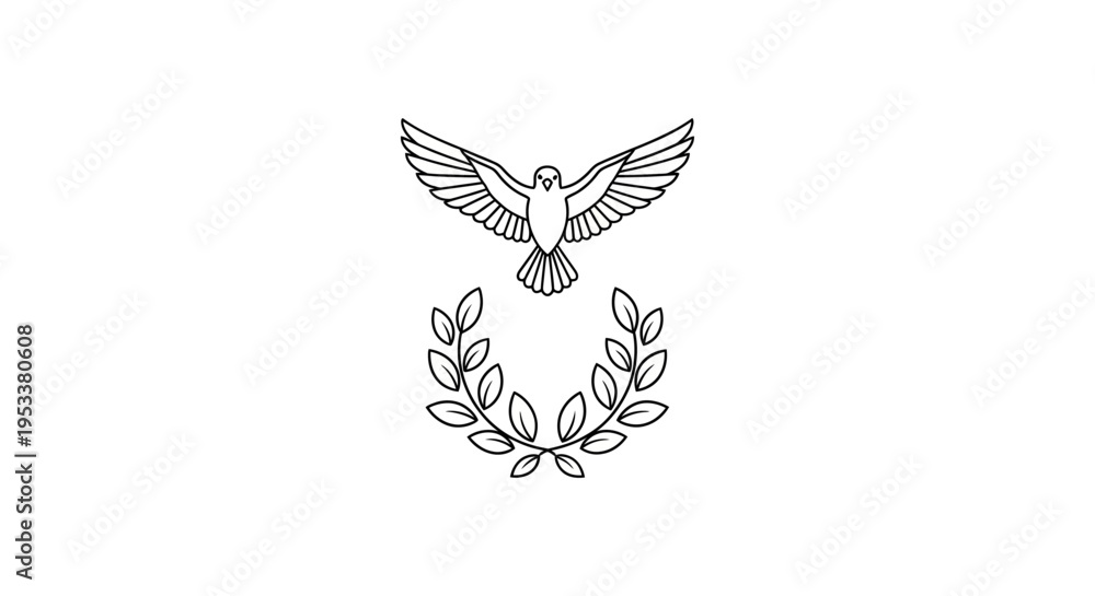 Fototapeta premium Elegant dove and wreath symbol for peace and tranquility on white background