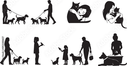 Black silhouette of evolution from ape to modern human and cat with woman
