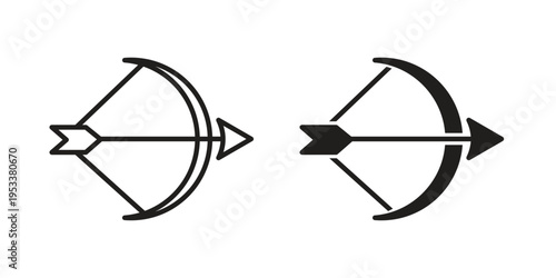 Archery icon symbols, Solid black and editable stroke icons