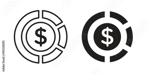 Asset allocation icon symbols, Solid black and editable stroke icons
