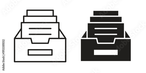 Archive icon symbols, Solid black and editable stroke icons